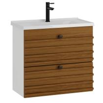 Gabinete para Banheiro Link 60 cm Freijó/ Branco com Bancada Sintética Branca Gabinete para Banheiro Link 60 cm Freijó/ Branco com Bancada Sintética Branca