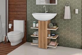 Gabinete Para Banheiro MAR Com Prateleiras Ideal Para Organizar Itens de Higiene e Decoração Cor Nature/Branco