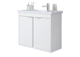 Gabinete para Banheiro New Prisma Com puxadores de Alumínio Suspenso Branco Gabinete para Banheiro New Prisma Com puxadores de Alumínio Suspenso Branco