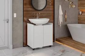 Gabinete Para Banheiro Pia De Coluna Com Porta E Rodinhas Cor Do Móvel Branco