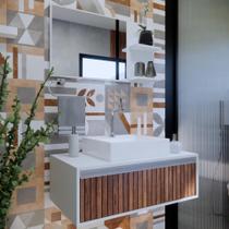 Gabinete Para Banheiro Real 80 Ripado C/cuba + Combo Branco