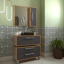 Gabinete para Banheiro Suspenso 80cm Alice com Balcão 2 Gavetas e Espelheira com Cuba Preta Gabinete para Banheiro Suspenso 80cm Alice com Balcão 2 Gavetas e Espelheira com Cuba Preta