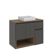 Gabinete para Banheiro Suspenso 80cm com Cuba 3 Portas 1 Gaveta Aurora BL9240MA30 Cor Mel/Grafite - FAEMA Móveis Gabinete para Banheiro Suspenso 80cm com Cuba 3 Portas 1 Gaveta Aurora BL9240MA30 Cor Mel/Grafite - FAEMA Móveis