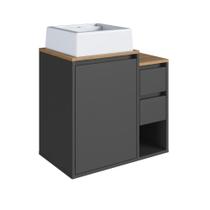 Gabinete para Banheiro Suspenso com Cuba 60cm 1 Porta 2 Gavetas Bahamas BA2061GF Grafite - Art In Móveis Gabinete para Banheiro Suspenso com Cuba 60cm 1 Porta 2 Gavetas Bahamas BA2061GF Grafite - Art In Móveis