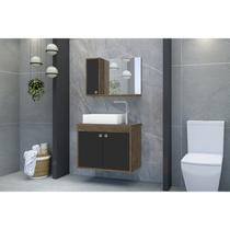 Gabinete para Banheiro Suspenso Com Cuba de Sobrepor e Espelheira 60cm Clean Avelato/Preto