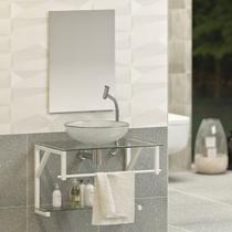 Gabinete para Banheiro Vidro Glass 60cm Branco com Cuba Incolor
