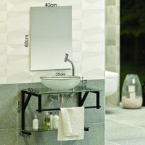 Gabinete Para Banheiro Vidro Glass 60cm Com Cuba Preto - Cuba Incolor