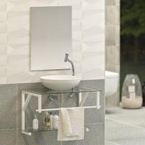 Gabinete para Banheiro Vidro Glass 80cm Branco com Cuba Branca - MOVEIS JOIA