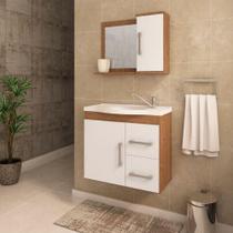 Gabinete Para Banheiro Vix 65 Cm Com Espelho De Banheiro MGM Móveis Amendoa/Branco