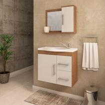 Gabinete Para Banheiro Vix 65 Cm Com Espelho De Banheiro MGM Móveis Amendoa/Off White
