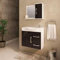 Gabinete Para Banheiro Vix 65 Cm Com Espelho De Banheiro MGM Móveis Branco/Preto