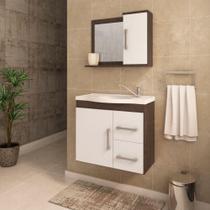 Gabinete Para Banheiro Vix 65 Cm Com Espelho De Banheiro MGM Móveis Café/Branco