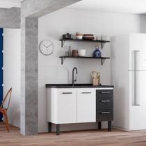 Gabinete para Cozinha em Aço Atena com Gavetas - Pia 120cm Branco/Preto Gabinete para Cozinha em Aço Atena com Gavetas - Pia 120cm Branco/Preto
