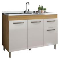 Gabinete para Pia 1,20m Balcão Multiuso Armário Cozinha - Freijó Off White
