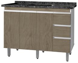 Gabinete Para Pia de 1.20 Metro balcão 100% MDF com Puxador em Alumínio inteiro chapa de 15mm ultimas unidades cor marrom Amêndoa com Branco