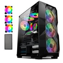 Gabinete Pc Gamer Com 3 Fans Rgb Inclusas Watercooler Tampa de Vidro Atx Micro Mini - HAYOM