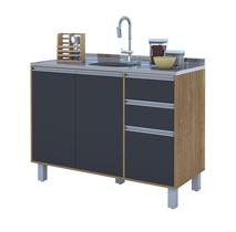 Gabinete Premium 120cm Pia Multiuso com Armário Balcão 3 Portas e 2 Gavetas