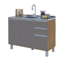 Gabinete Premium Pia 120cm Multiuso e Armário Balcão 3Portas 2 Gavetas