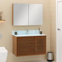 Gabinete Ripado 80 Freijó Creta com Bancada de Vidro