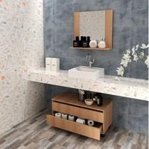 Gabinete Rodizio para Banheiro com Espelheira 80cm Marrom - Tecno Mobili
