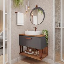Gabinete Suspenso Banheiro Mari 60cm com Cuba e Espelheira Lua Espresso Móveis Titanium
