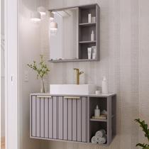 Gabinete Suspenso Banheiro Noruega 80cm com Cuba e Espelheira Treviso Cinza/Platina
