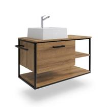 Gabinete Suspenso Banheiro PlacaEPonto Mel 80cm Com Cuba Preto e Mel