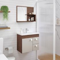 Gabinete Suspenso com Cuba e Espelheira Isa Marrom/Amêndoa/Off White Gabinete Suspenso com Cuba e Espelheira Isa Marrom/Amêndoa/Off White