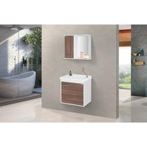 Gabinete Suspenso para Banheiro com Cuba e Espelheira 45cm Arts Branco/Carvalho Gabinete Suspenso para Banheiro com Cuba e Espelheira 45cm Arts Branco/Carvalho