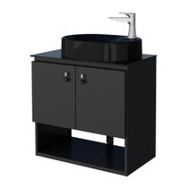 Gabinete Toucador Para Banheiro Lavabo Em Aço Baru Cozimax 60cm Preto Suspenso Base Vidro Preto