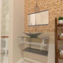 Gabinete Vidro 60Cm Ac Cuba Retangular Prata + Torneira Gabinete Vidro 60Cm Ac Cuba Retangular Prata + Torneira