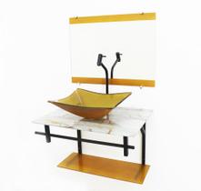 Gabinete Vidro 60Cm Cuba Retangular - Mármore Branco Dourado Gabinete Vidro 60Cm Cuba Retangular - Mármore Branco Dourado