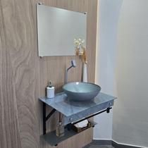 Gabinete Vidro 60x45 cm Com Cuba Redonda acompanha espelho para banheiro.