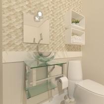 Gabinete Vidro Para Banheiro 40Cm Inox Incolor Com Torneira