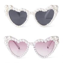 Gafas de sol ADE WU con forma de corazón y perlas para niños de 3 a 8 años Gafas de sol ADE WU con forma de corazón y perlas para niños de 3 a 8 años