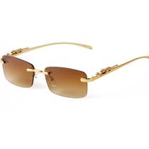 Gafas de Sol ADE WU Vintage Sin Montura Retro con Armazón Dorado y Lentes Marrones