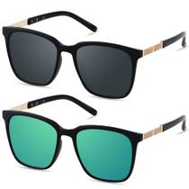 Gafas de sol cuadradas grandes LYZOIT para mujer, pack de 2, negro y verde