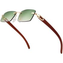 Gafas de sol Dollger sin montura rectangulares con diseño de madera para hombres y mujeres