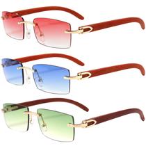 Gafas de Sol Dollger Sin Montura Rectangulares UV400 con Diseño de Madera a la Moda