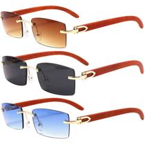 Gafas de Sol Dollger Sin Montura Rectangulares UV400 de Moda con Textura Madera