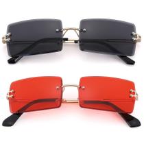Gafas de Sol Hycredi Rectangulares Sin Montura Rojas y Negras UV400 para Hombre/Mujer