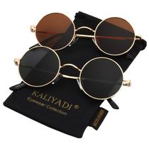 Gafas de sol KALIYADI redondas polarizadas retro metal UV400 45 mm paquete de 2 Gafas de sol KALIYADI redondas polarizadas retro metal UV400 45 mm paquete de 2