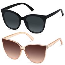 Gafas de Sol LYZOIT Grandes con Montura de Ojo de Gato para Mujeres 2 Unidades Negro Marrón