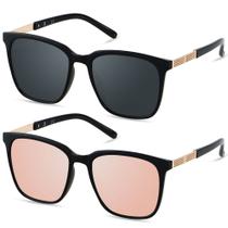 Gafas de Sol LYZOIT Grandes Cuadradas para Mujer Paquete de 2 Negro y Rosa