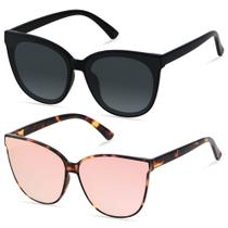 Gafas de Sol LYZOIT Oversized Ojo de Gato para Mujeres 2 Paquetes Negro Rosa