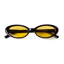 Gafas de Sol Ovaladas Laurinny Estilo Retro de los 90 Marco Negro Lente Amarillo