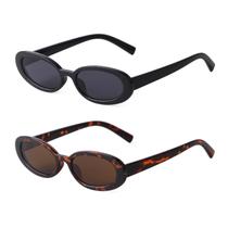 Gafas de sol ovaladas retro Laurinny UV400 para mujer y hombre negras+leopardo