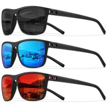 Gafas de Sol Polarizadas STORYCOAST Clásicas Cuadradas Paquete de 3 - Negro+Rojo+Azul