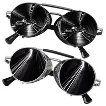 Gafas de Sol Sunier Retro Redondas Steampunk UV400 Negros y Rojos Paquete de 2