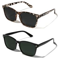 Gafas de Sol TIJN Polarizadas Clásicas Cuadradas UV400 Paquete de 2 Negro/Leopardo